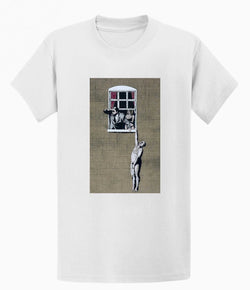 Image of Banksy Men's T-shirt - Naked Man Hanging