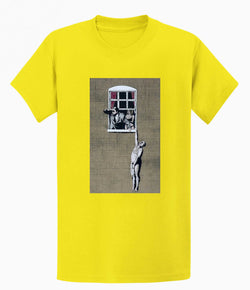 Image of Banksy Men's T-shirt - Naked Man Hanging