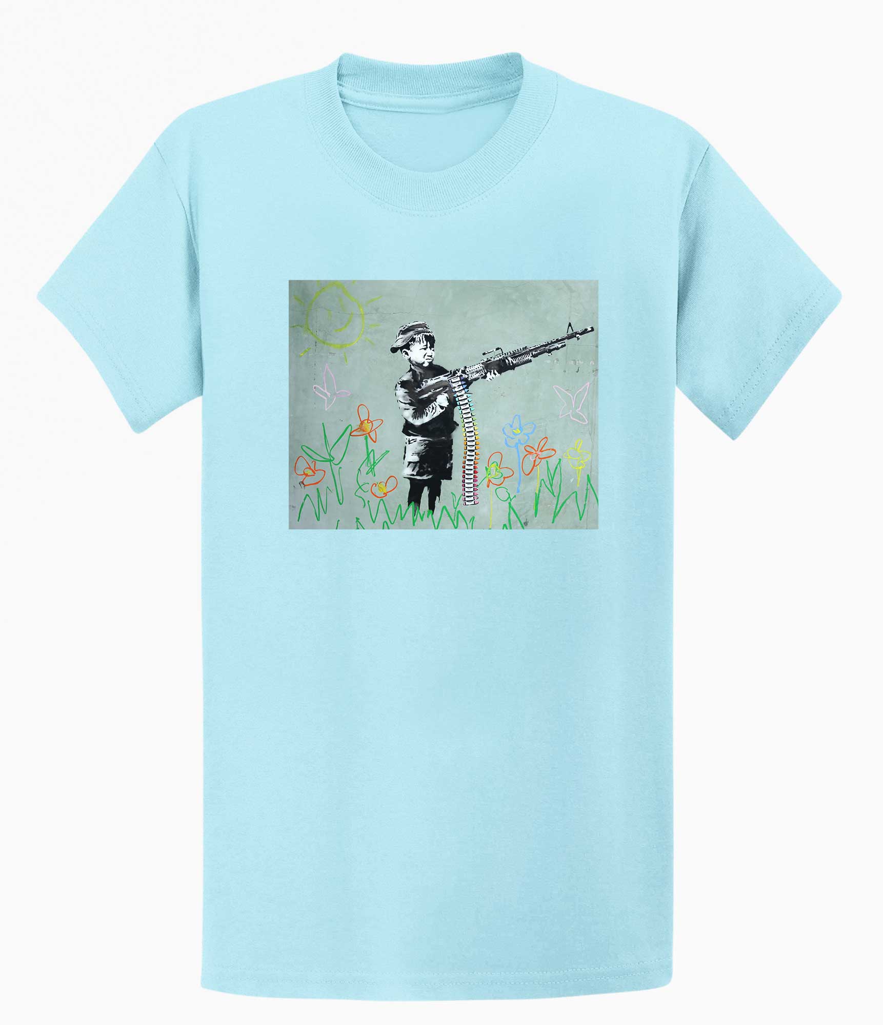 Image of Banksy Unisex T-Shirt - Banksy Boy With machine gun Banksy-Apparel