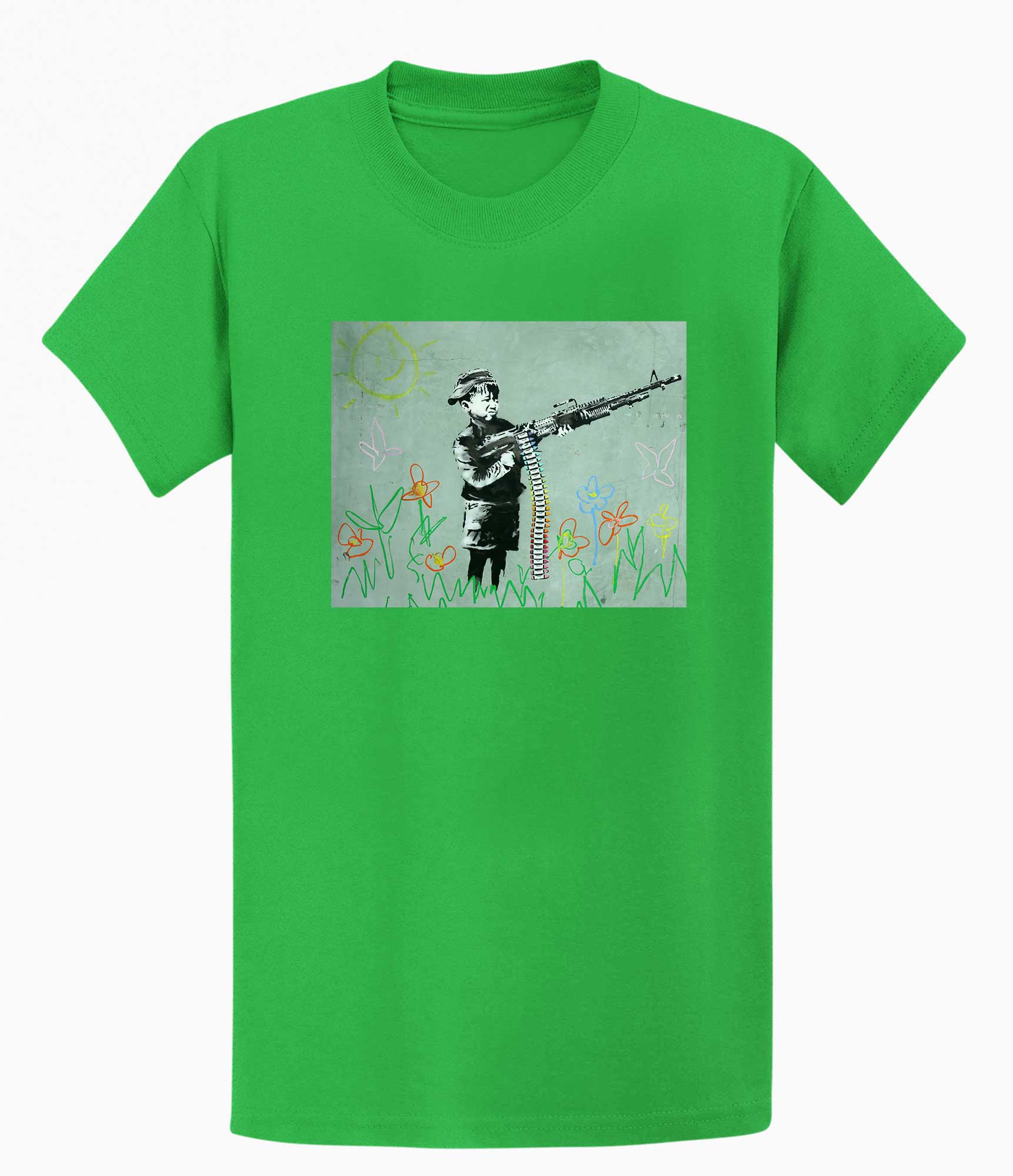 Image of Banksy Unisex T-Shirt - Banksy Boy With machine gun Banksy-Apparel