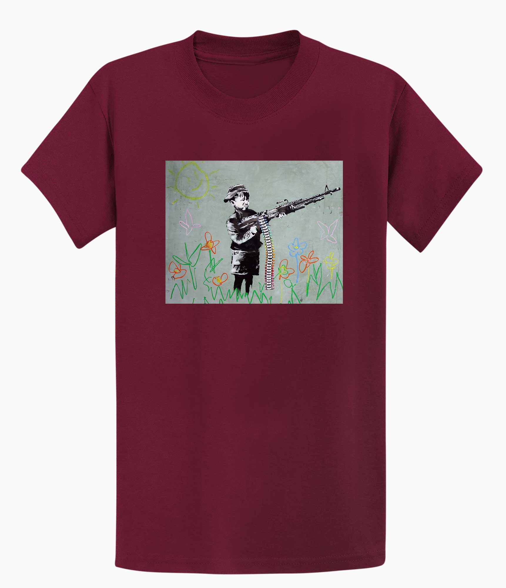 Image of Banksy Unisex T-Shirt - Banksy Boy With machine gun Banksy-Apparel