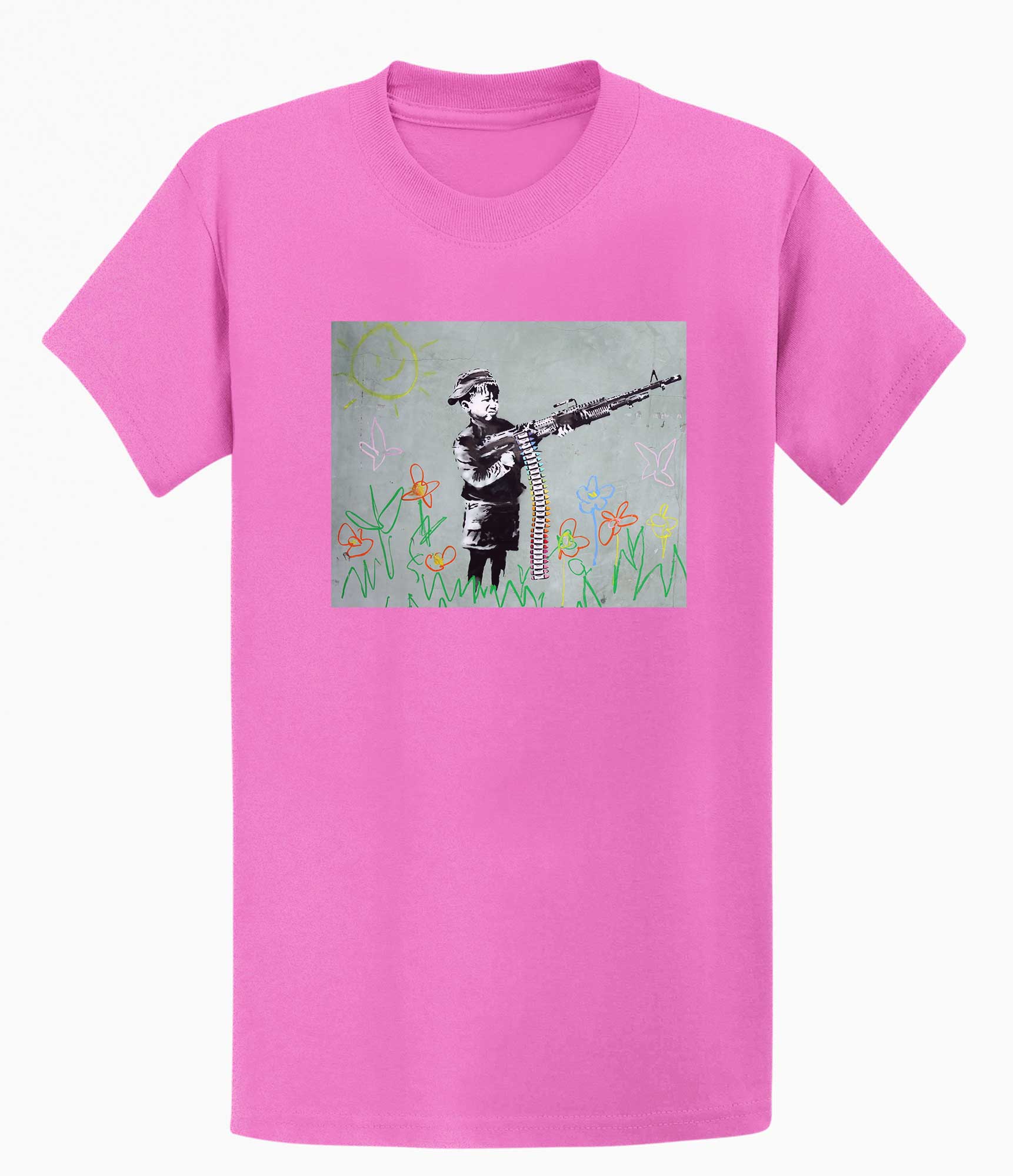 Image of Banksy Unisex T-Shirt - Banksy Boy With machine gun Banksy-Apparel