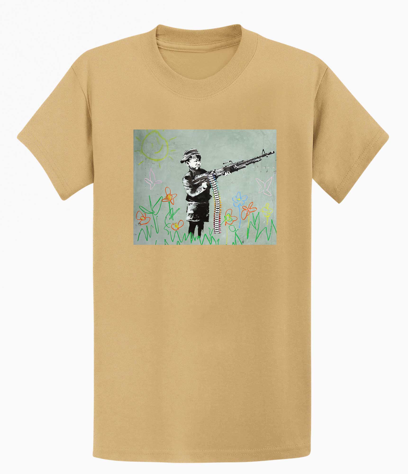 Image of Banksy Unisex T-Shirt - Banksy Boy With machine gun Banksy-Apparel