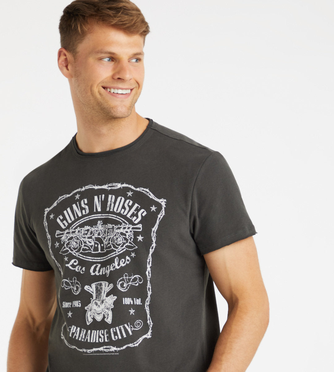 Official Guns N Roses Paradise City Label T-Shirt – Black, Men's Size S, Band Logo Tee