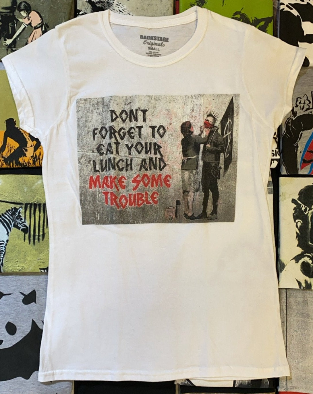 Image of Banksy Women's T-shirt - Make Trouble Banksy-Apparel