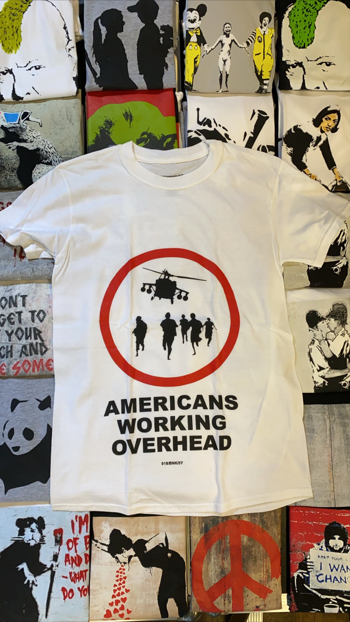 Image of Banksy Americans Working Overhead Men's T-shirt