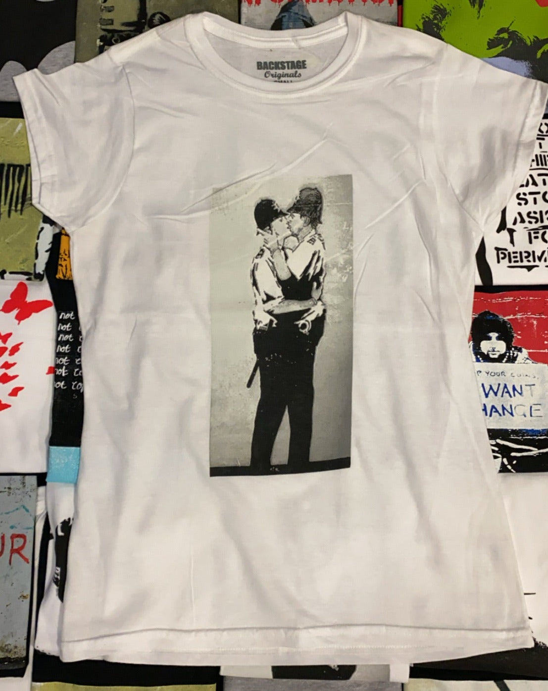 Image of Banksy Kissing Coppers Women's T-shirt