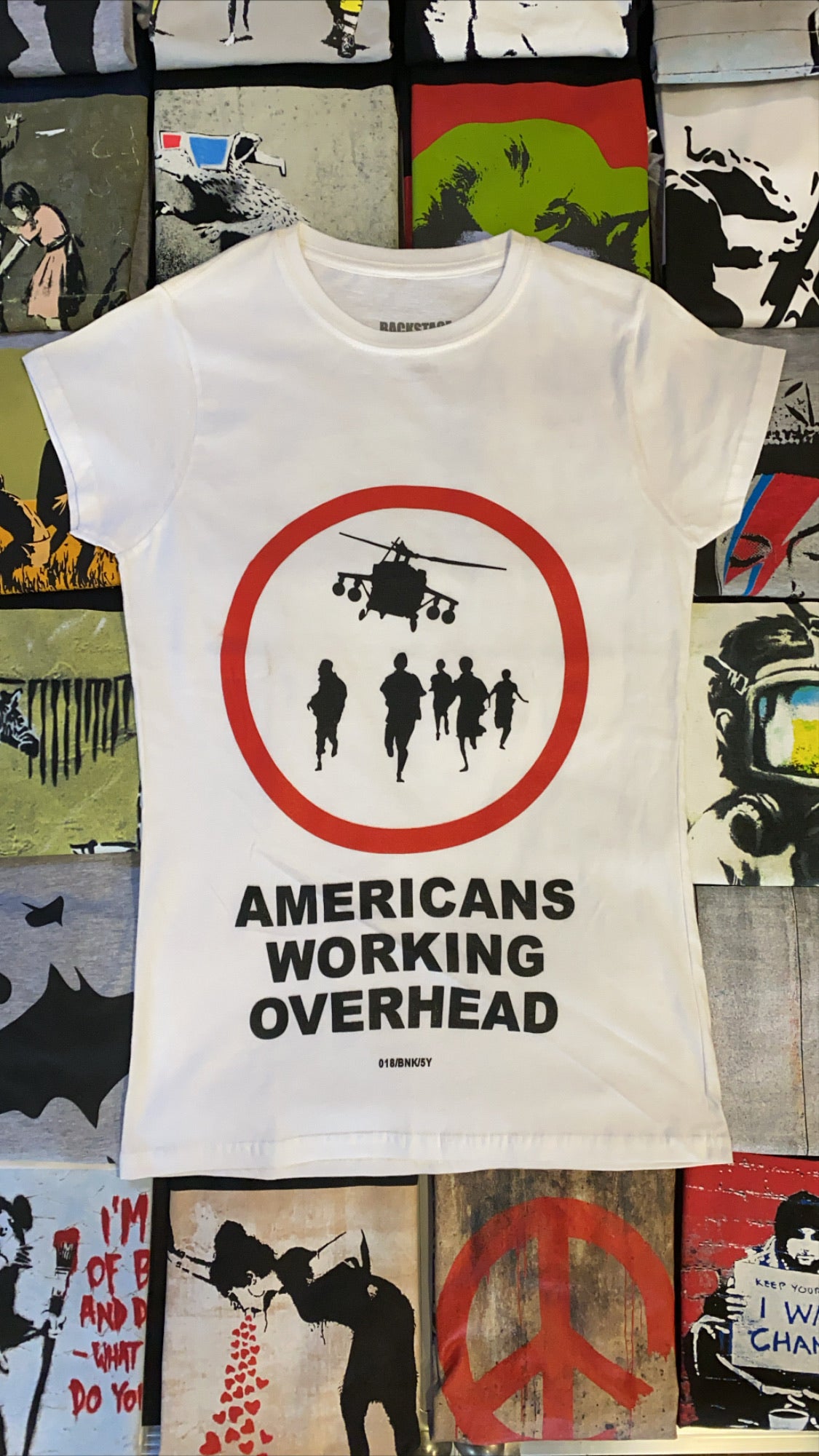 Image of Banksy Americans Working Overhead Women's T-shirt