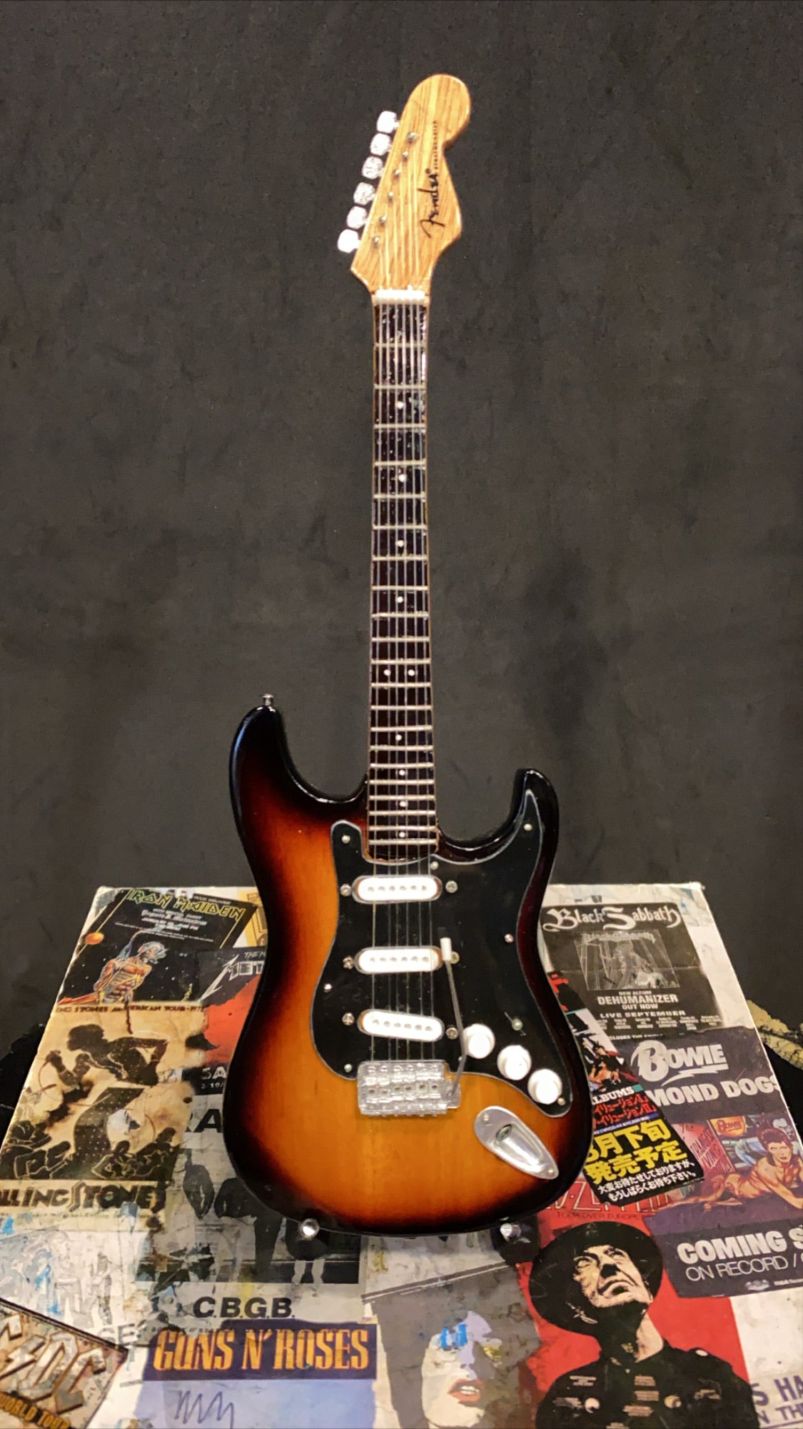 Image of Stratocaster Sun Burs Black Pick Guard Miniature Guitar