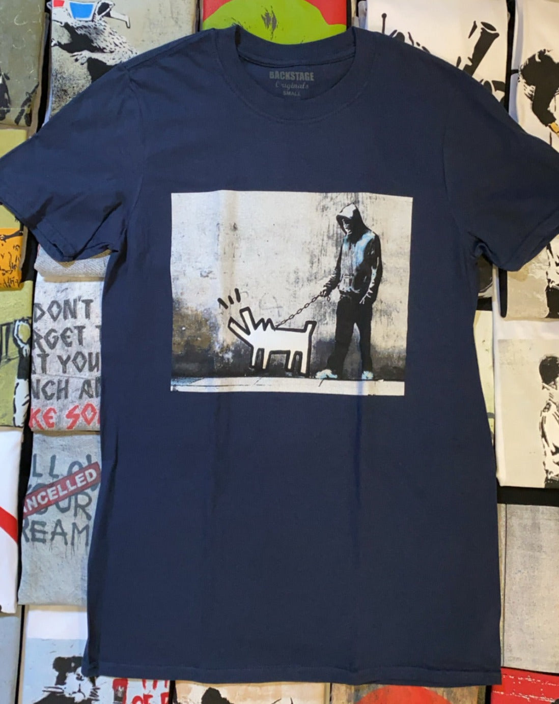 Image of Banksy Dog Walker Blue Men's T-shirt
